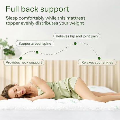 Ultra Soft Twin XL Size Mattress Topper - Viscose Made from Bamboo Pillow Top Mattress Pad for Back Pain Relief - Naturally Cooling for Hot Sleepers, Green