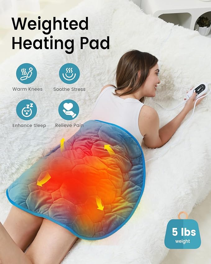 immtree Weighted Heating Pad for Deeper Pain Relief, 5lbs XXXL Size(29x24) with Fast Heat Technology, Heated Blankets, Relief for Back Shoulder and Knee, for Women Adults, Blue
