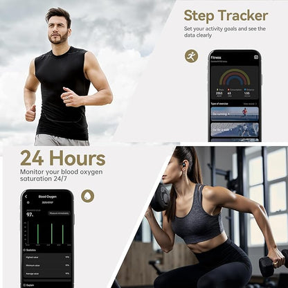 Smart Ring for Women & Men, Fitness Tracker with Heart Rate, Blood Oxygen, Sleep Monitoring, Long-Lasting Battery, IP68 Waterproof (Gold, #8)