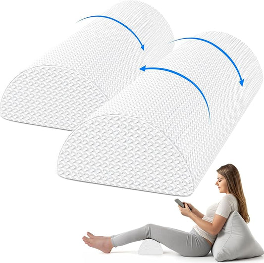 2 Pack Knee Pillow for Back Sleeping Memory Foam Half Moon Bolster Pillow for Legs, Under Knee Support, Ankle & Foot Comfort Orthopedic Pillow for Side Sleepers, White