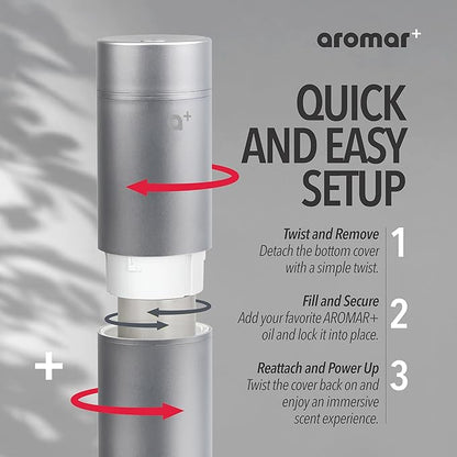 AROMAR Smart Waterless Oil Diffuser - Cold-Air Essential Scent Machine, App-Controlled, Covers 1000 Sq.Ft - Includes 'New York' Scent - Perfect for Home, Office, & Business use - Silver