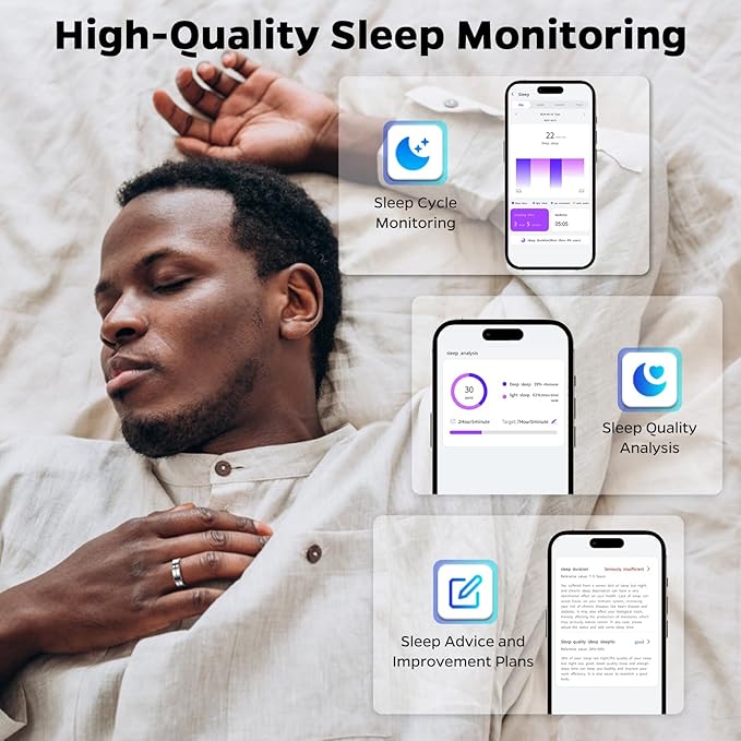 Upgrade Smart Health Ring for Women Men,Waterproof Fitness Ring, Fitness Tracker for Activity Monitoring,Sleep Tracker, No Subscription Fee (Silver, 7)
