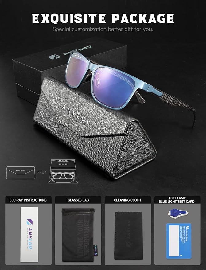 ANYLUV Blue Light Blocking Glasses Men Computer Gaming Glasses Lightweight Al-Mg Metal Anti Eyestrain Eye Protection