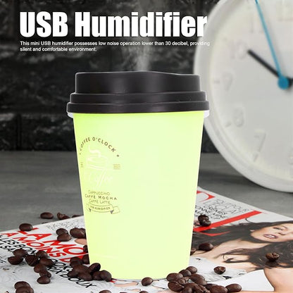 Mini Portable 300ml Humidifier, USB Coffee Cup Low Noise Desk Humidifier Lightweight Space Saving Car Humidifiers for Bedroom Office Travel Home (Green)