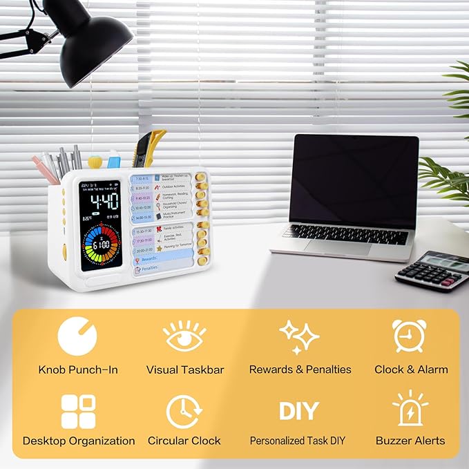 12/24 Hour Switching Task Timer, Timer for Kids, Visual Schedule for Kids with Autism, Visual Schedule for Kids, Time Management Tools, Autism Increase Self-Regulation, with 99-Minute Countdown