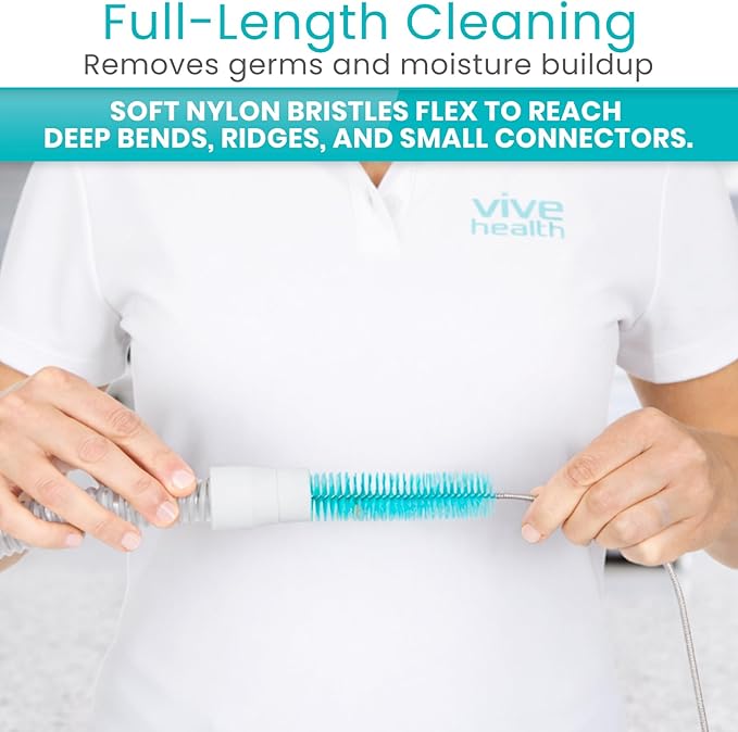 Vive CPAP Tube Cleaning Brush - Stainless Steel Cleaner for Mask and Pipe - Wire Bristle Solution - for 7 Foot Hose and 22 mm Diameter - Portable, Flexible and to Easily Clean Standard Tubing Kit