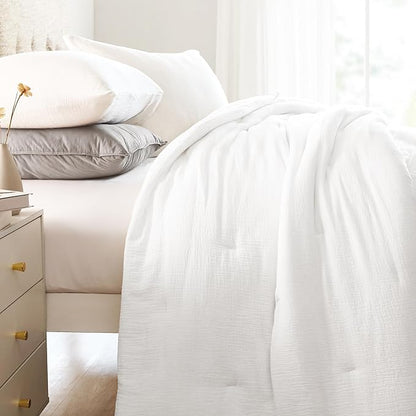 HOMBYS 100% Cotton Muslin Comforter Oversized King 120x120, Lightweight and Breathable Down Alternative Comforter,Soft Gauze Summer Pure White Reversible Fluffy Duvet Insert