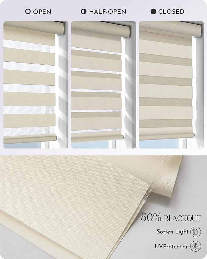 Graywind Motorized Blinds with Remote, Smart Zebra Shades for Windows, Hardwired Roller Blinds Compatible with Apple Homekit, Alexa, Google Home, Custom Size, Wool-Like Beige