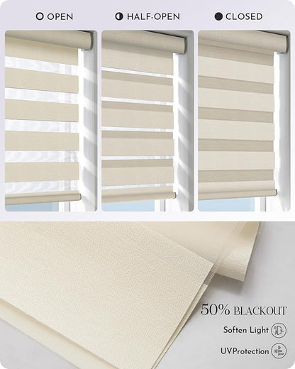Graywind Motorized Blinds with Remote, Smart Zebra Shades for Windows, Hardwired Roller Blinds Compatible with Apple Homekit, Alexa, Google Home, Custom Size, Wool-Like Beige