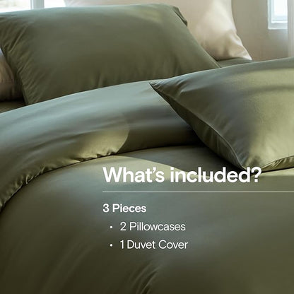 DOZ Duvet Cover Set, 100% Viscose derived from Bamboo, Organically Grown, Buttery Soft, Cooling Duvet Covers, High GSM, 1 Duvet Cover and 2 Pillowcases, 90"x90" (Olive, Full/Queen)