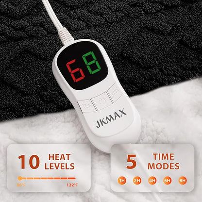 Heated Electric Blanket Full Size-72"x84" Heating Blanket with 10 Heating Levels & 5 Time Settings Over-Heat Protection，Winter Warmer for Adults with ETL Certification（Black）