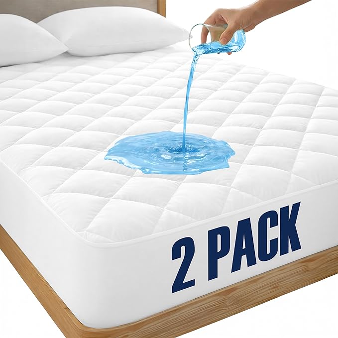 LUX Décor Twin XL Mattress Pad - 2 Pack - Quilted Elastic Fitted Mattress Cover Protector Upto 16 Inches Deep Pocket - Soft Breathable Noiseless Mattress Topper (39 X 80)