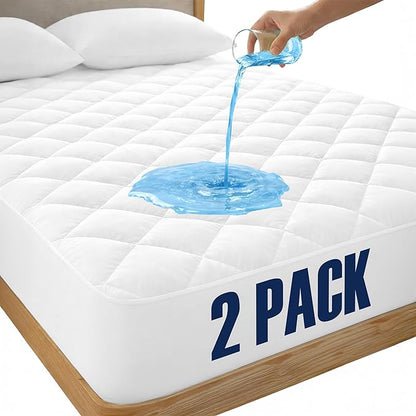 LUX Décor Twin XL Mattress Pad - 2 Pack - Quilted Elastic Fitted Mattress Cover Protector Upto 16 Inches Deep Pocket - Soft Breathable Noiseless Mattress Topper (39 X 80)