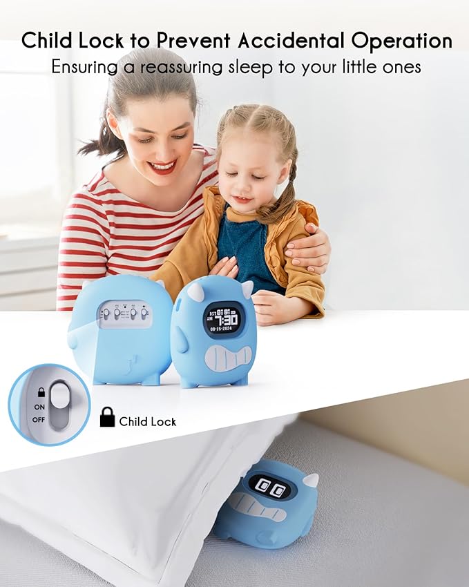 Monster Vibrating Alarm Clock - 3000mAh Rechargeable Battery 120-Day, Strong Vibration for Heavy Sleepers, Cute Emoji Faces, Dual Alarms, Portable Bed Shaker Perfect for Kids, Travel and Dorm Rooms