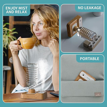 Travel Humidifier, Portable Humidifier for Plants, Bedroom, Office, Hotel or Car, 5000mAh Battery Operated Mini Cool Mist Humidifiers, Quiet 23dB, Auto-off, Night Light & BPA-Free, Wood Grain