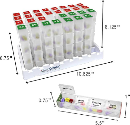 Medcenter Monthly Pill Box Organizer HSA/FSA, 4 Times a Day, Extra Large 31 Daily Pill Cases with Compartments for Vitamins, Supplements, Medication, 31 Day Pill Organizer