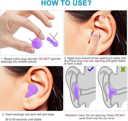 Reusable Silicone Ear Plugs, Waterproof Noise Cancelling EarPlugs for Sleeping, Mowing, Swimming, Airplanes, Concerts
