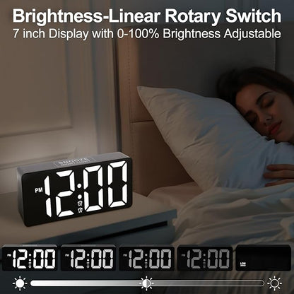 PPLEE Alarm Clock for Bedroom with Night Light & Bold Digits-7 in Digital Clock with Dual Alarms & USB Charger Ports,Battery Backup,Adjustable Brightness&Volume,DST, Loud Desk Clock for Heavy Sleeper