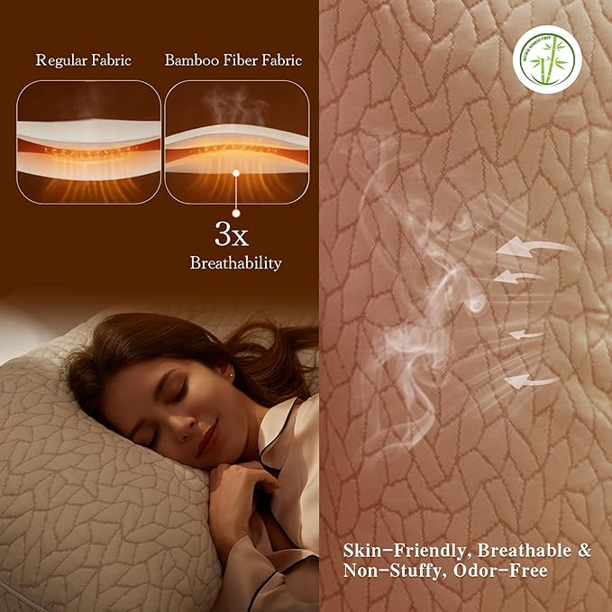 Memory Foam Pillows for Sleeping Adjustable Bamboo Blend Breathable Bed Pillow for Side, Back, and Stomach Sleepers Washable Pillow Cover Cloud Nest King Size 18X34 in