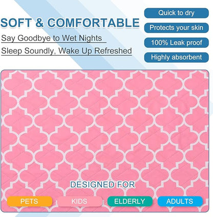 OUTCREATOR® Washable Bed Pads 34" x 56" (Pack of 2), Incontinence Mattress Protector, Anti-Slip Waterproof Underpads for Adults Kids Elderly Pets, Absorbency & Reusable Bedwetting Pads (Pink)