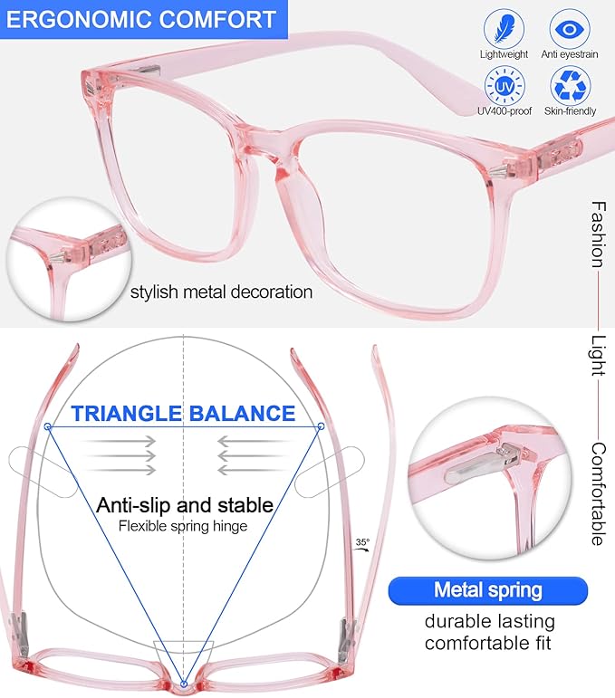MARE AZZURO Pink Computer Reading Glasses 6.00 for Women, Blue Light Blocking Readers 6.0 Strength, Eye Strain