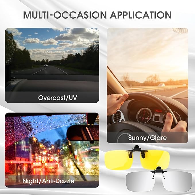 Clip on Polarized Night Vision Driving Glasses Flip up Sunglasses UV-400 to Wear Over Glasses for Night Driving