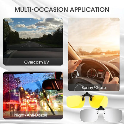 Clip on Polarized Night Vision Driving Glasses Flip up Sunglasses UV-400 to Wear Over Glasses for Night Driving