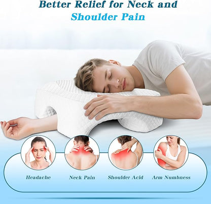 Side Sleeper Pillow with Arm Hole, Upgraded Height Arm Pillow for Larger Frames, Shoulder Relief System, Premium Memory Foam, Suitable for Side, Back and Stomach Sleepers - White
