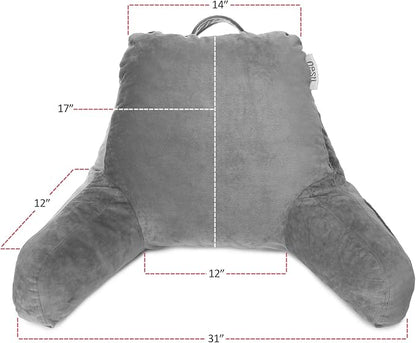 Nestl Reading Pillow with Shredded Memory Foam, Designed for Sitting Up in Bed and Couch, Back and Arms Adjustable Support for Adult & Teens Backrest Pillows for Reading, with Washable Cover Dark Grey