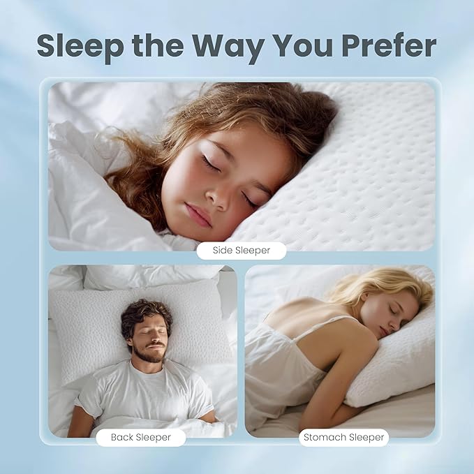 Sophia & William Side Sleeper Pillow Shredded Memory Foam Pillow for Neck and Shoulder Pain Relief Cooling Adjustable Pillows for Sleeping, Double-Sided Pillowcase, Queen Size