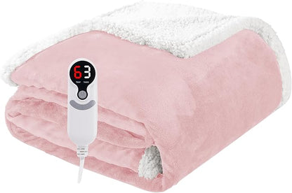 Electric Heated Blanket Throw Size 50"x60", Soft Flannel with Overheat Protection, 9 Adjustable Heat Settings & 10-Hour Auto-Off Timer, Fast Heating for Winter Comfort, Pink