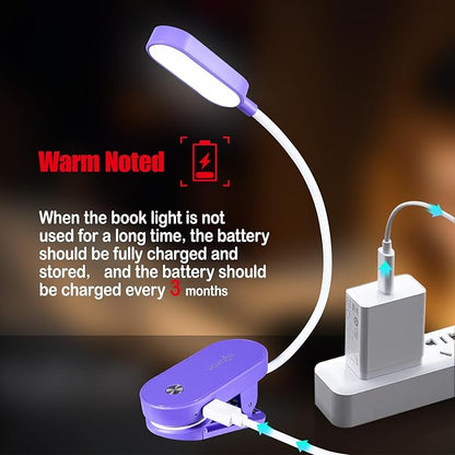 VAVOFO Rechargeable Book Light, 14 LEDs Eye Care Clip On Amber Reading Light for Bookworms Reading in Bed with 9 Colors 9 Brightness (Dark Purple)