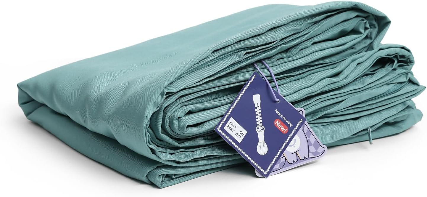 YnM Cooling 3-Side Zipper Duvet Cover for Weighted Blankets | Easy on, Easy Off Sea Grass, 80"x87"