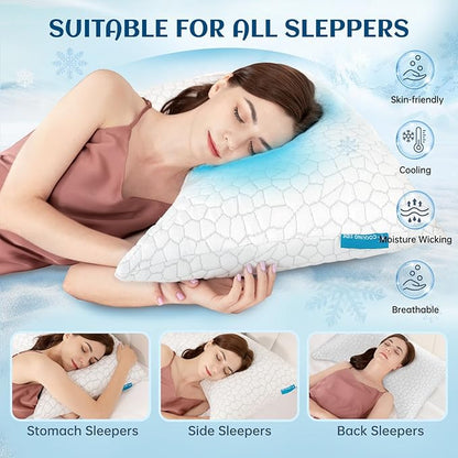 Side Sleeper Pillows for Adults 2 Pack, Cervical Pillow for Side Sleepers, Cooling Pillow with Ergonomic Design, Adjustable Crescent Shredded Memory Foam Pillows for Neck and Shoulder Pain Relief
