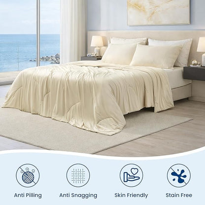 Cozy Bliss Deluxe Dual-Sided Cooling Comforter King Size, Ultra-Soft Lightweight Breathable Silky Cooling Blankets with Q-Max>0.45 for Bedroom, Hot Sleepers & Night Sweats, Khaki, 106"x90"