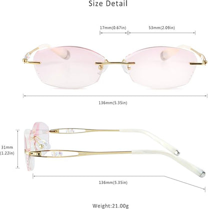 LifeArt Blue Light Blocking Glasses,Computer Reading Glasses,Rimless Frame Tinted Lens with Diamond,Stylish for Women (+1.00 Magnification)