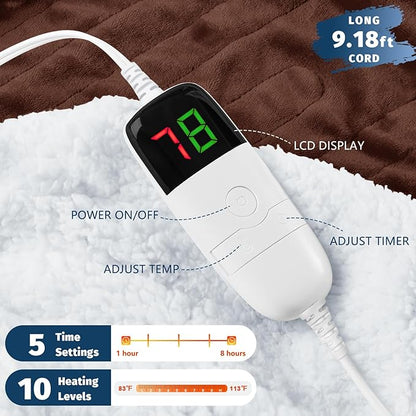 BOMOVA Heated Electric Blanket Twin Size - 62" x 84" Heating Blanket with 10 Heating Levels & 8 Hours Auto Off, Warm Flannel Blanket, Christmas Birthday Gifts for Women