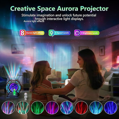 Galaxy Projector with Plasma Ball, 8 Aurora Lights, White Noise Machine, Bluetooth Speaker, Timer Alarm Clock, Remote Controlled Night Light for Bedroom, Kids/Adults, Party, Christmas Gifts