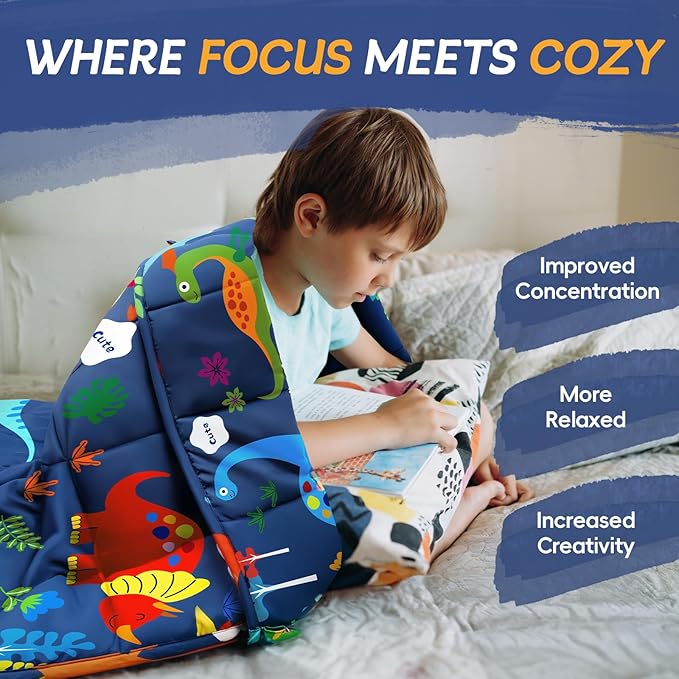 ROKDUK Weighted Blanket 3 lbs 36x48 in Breathable Blanket with Glass Beads Soft Heavy Blanket Throw Blue Dinosaur for 25-45 lbs All Season