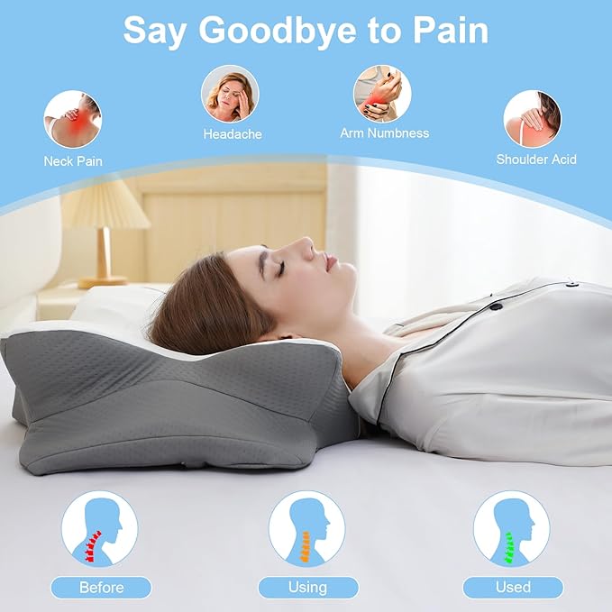 Cervical Neck Pillow for Pain Relief, Neck Support Pillows for Sleeping with Cooling Pillowcase, Contour Memory Foam Pillows, Ergonomic Orthopedic Pillow for Side Sleeper(Round White, White)