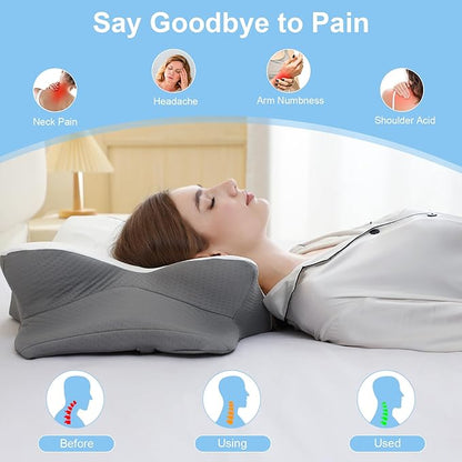 Cervical Neck Pillow for Pain Relief, Neck Support Pillows for Sleeping with Cooling Pillowcase, Contour Memory Foam Pillows, Ergonomic Orthopedic Pillow for Side Sleeper(Round White, White)