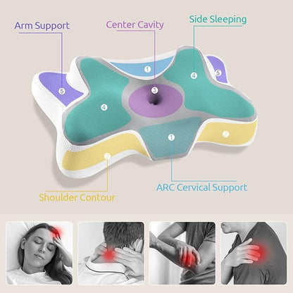 DONAMA Cervical Neck Pillow for Pain Relief,Odorless Contour Memory Foam Pillows with Cooling Pillowcase Cozy Sleeping, Orthopedic Ergonomic Bed Pillows for Side Back Stomach Sleepers