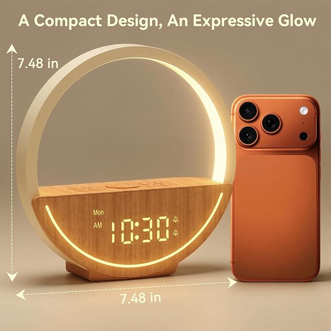 Vivilumens Alarm Clock Sunrise Wake Up Light - White Noise Machine with 20 Soothing Sounds for Sleep Better, Weekdays/Weekends Dual Alarms for Heavy Sleepers & Touch Control Night Light, Ideal Gifts