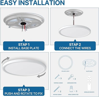 4Pack Dimmable LED Flush Mount Ceiling Light Fixture with Remote Control, 24W 2400LM, 12Inch, 2000K Warm Night Light & 3000K-6500K, Modern Super Slim Ceiling Lamp for Bedroom Kitchen, White