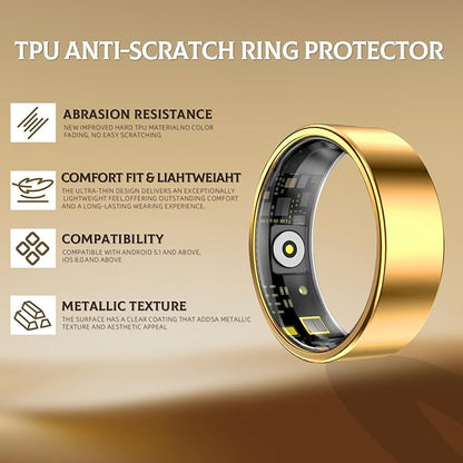 Smart Ring for Women & Men- Health Fitness Tracker with HRV/Sleep Monitoring/Step Counter/Calorie&Distance Tracking, 7-Day Battery，Remote Photo,Menstrual Cycle,Sport Smart Ring (Gold, #10)
