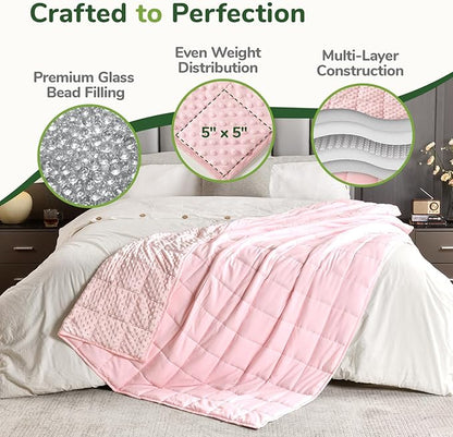 Sivio Weighted Blanket Twin 15 Pounds, Adult Weighted Blankets with Soft Minky Dots & Cozy Cooling Microfiber for Calming and Sleeping, Heavy Blanket, 48" x 72", Pink