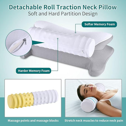 Cervical Neck Pillow - Ergonomic Memory Foam Contour Pillows for Side, Back & Stomach Sleepers, Cervical Pillow for Neck Support Sleeping with Breathable Cover