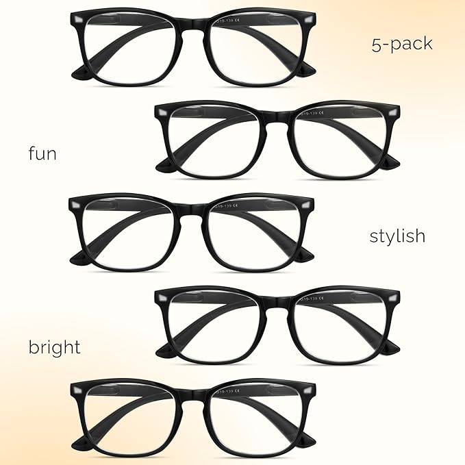 CCVOO 5 Pack Reading Glasses Blue Light Blocking with Case, Filter UV Ray/Glare Computer Readers Fashion Nerd Eyeglasses Women/Men (A3 With Case,1.50)