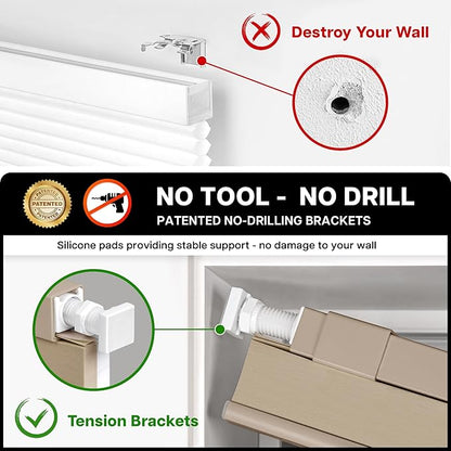LazBlinds Cordless Cellular Shades, No Tools No Drill Light Filtering Honeycomb Shades Pleated Blinds for Windows, 47'' W x 48'' H, Taupe