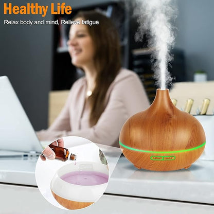 Diffuser for Essential Oil, 550ml Scent Humidifier with 7 Light Colors 4 Timer Setting Waterless Auto Off